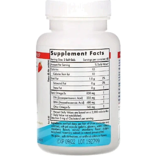 Nordic Naturals DHA 830 mg Рыбий жир ДГК со вкусом клубники 90 капсул: Тип Омега 3