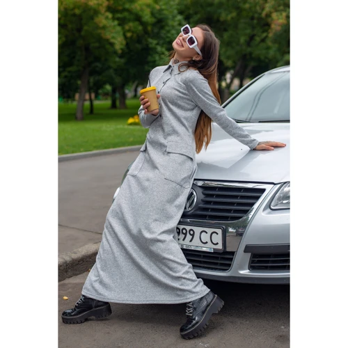 Сукня FLFashion Амелі ХПА 3124 48 сіре повсякденне довге максі: Довжина рукава Довгий