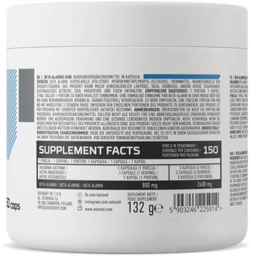 Аминокислота для спорта OstroVit Beta-Alanine 2400 mg 150 caps / 50 servings: Тип Бета-аланины