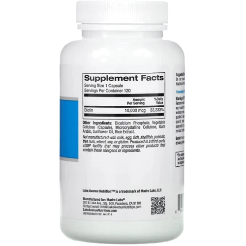 Lake Avenue Nutrition Biotin Біотин 10000 мкг 30 вегетаріанських капсул: Тип Витамин B