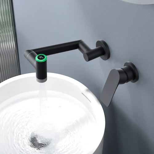 Смеситель настенный Lefton Single-Handle Wall Mount Bathroom Faucet with Temperature Display-BFWM2401 Matt Blac: Назначение Для раковины
