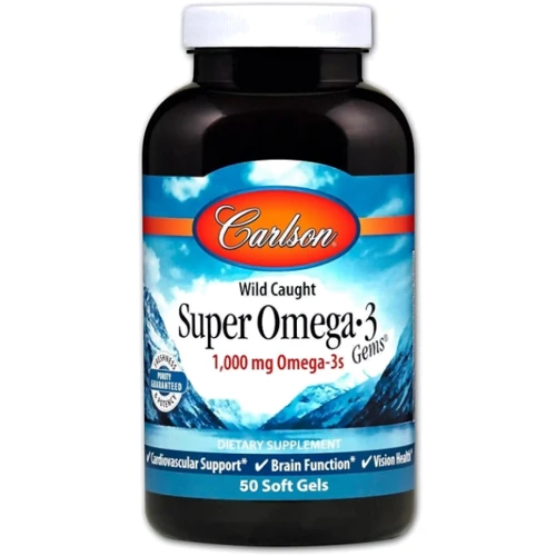 Carlson Labs Super Omega · 3 Gems Fish Oil Concentrate 1000 mg 50 Soft Gels Супер Омега-3 Концентрат 1000 мг 50 капсул