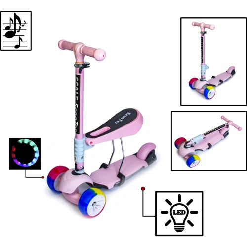Самокат Scooter 3in1. Pink (складна ручка, зі світлом і музикою і смарт-колеса)