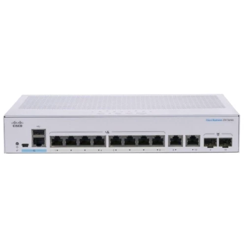 Сетевой коммутатор Cisco CBS250-8P-E-2G-EU: Порты только Gigabit Ethernet (10/100/1000)