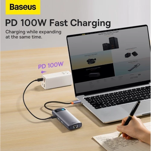 Адаптер Baseus Adapter Metal Gleam Series USB-C to 2хHDMI+3хUSB3.0+PD+RJ45 Gray (WKWG040113) фото 13