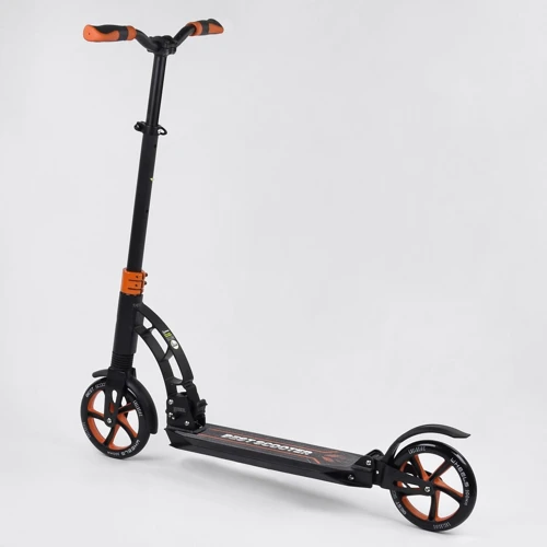 Самокат двоколісний Best Scooter з PU колесами і 2 амортизаторами Black / Orange (100075): Матеріал коліс поліуретан