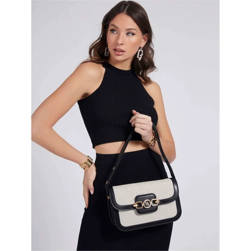 Женская сумка через плечо Guess Hensely Cnvrtble Shoulder Bag черно-белая (HWHS8113210-BML): Тип Сумки