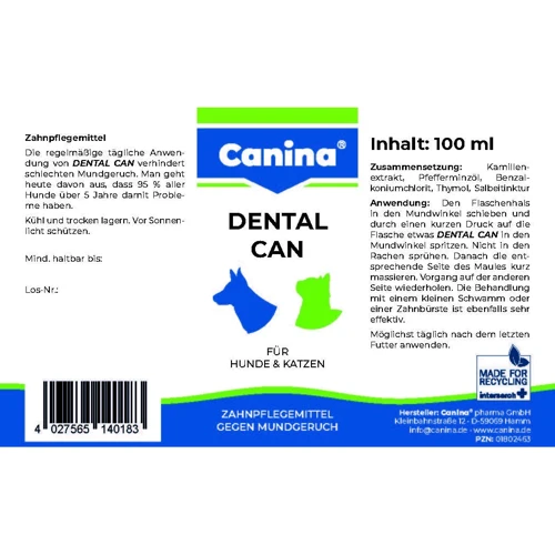 Устранитель запаха из пасти Canina Dental Can для здоровья зубов и десен 100 ml (4027565140183) фото 1