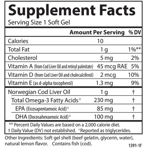 Carlson Labs Cod Liver Oil Gems Low Vitamin A тисячі mg 150 Soft Gels Lemon Flavor Риб'ячий жир з печінки тріски з вітаміном А: Стать унісекс