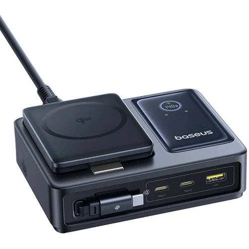 Док-станция Baseus Charging Station 2xUSB-C+USB Retractable-C Wireless Charging 140W Black (P10170902123-00) фото 4