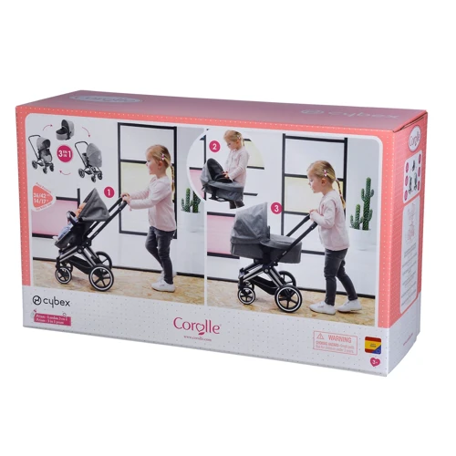 Коляска складная Corolle 3 в 1 Cybex со съемной люлькой, корзинкой, 36-42 см, 3+: Цвет серый