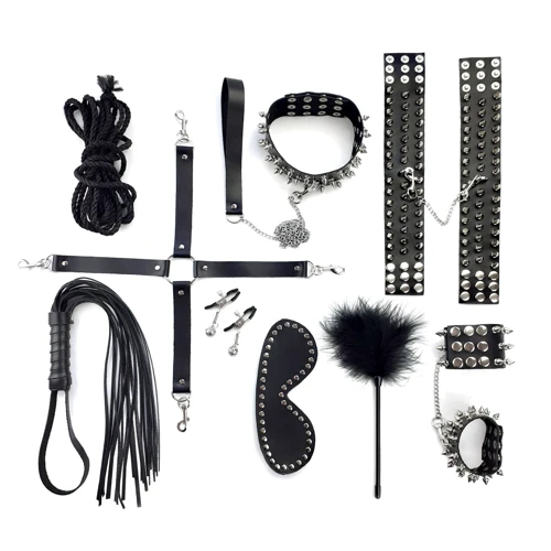 Набор Art of Sex - Spikes BDSM Set Leather, 10 предметов, натуральная кожа, черный