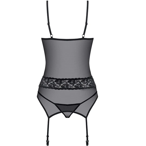Прозрачный корсет с подвязками Obsessive 812-COR-1, Черный, S/M