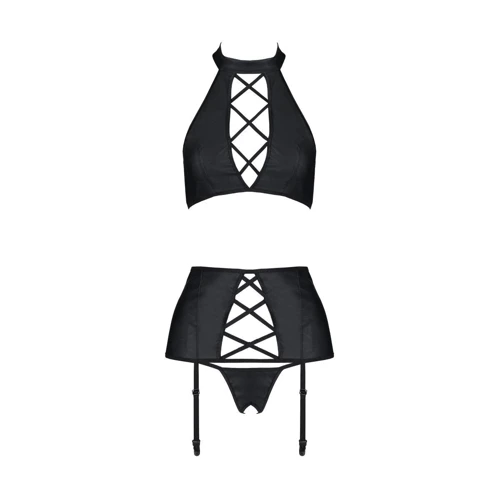 Комплект из эко-кожи с имитацией шнуровки Nancy Set black XXL/XXXL - Passion