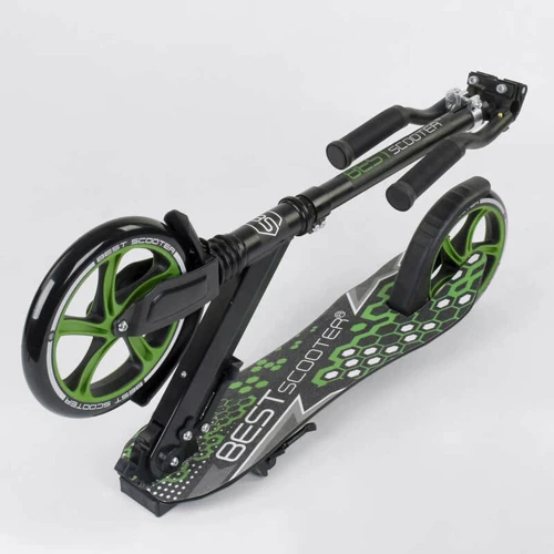 Самокат дитячий Best Scooter з PU колесами, затискачем керма і 1 амортизатором Black / Green (88919): Конструкція рами складна