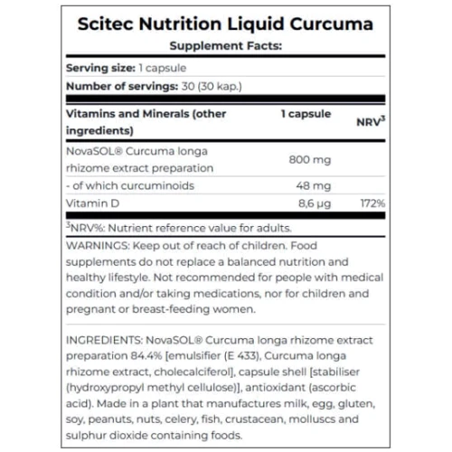 Scitec Nutrition Liquid Curcuma Куркума 30 капсул: Вид Неферментные