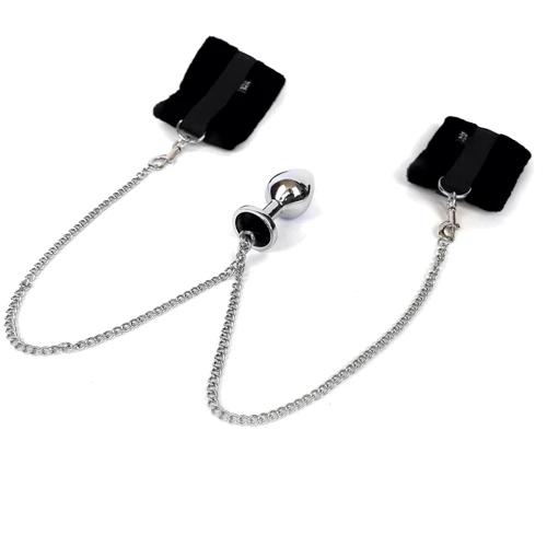 Наручники с металлической анальной пробкой Art of Sex Handcuffs with Metal Anal Plug size M Black