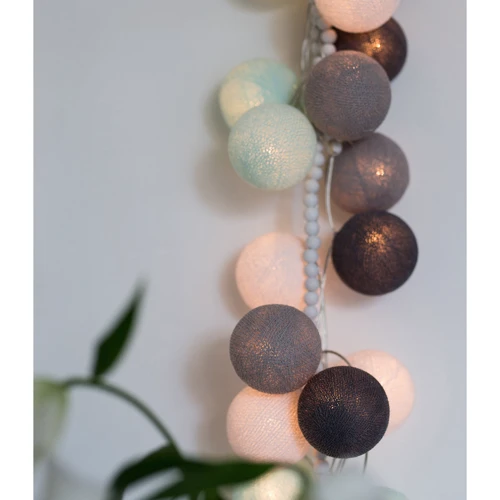 Гирлянда Cotton ball lights на 10 шаров 2,7м, Aqua-Grey: Длина, м 2.7