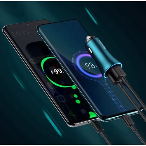 Зарядное устройство Baseus Car Charger USB+USB-C Golden Contactor 60W Blue (CGJM000103) фото 11