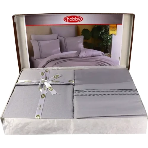 Комплект постільної білизни HOBBY Silk Modal шовк-модал Євро Сірий (606549_2,0): Матеріал шелк, модал