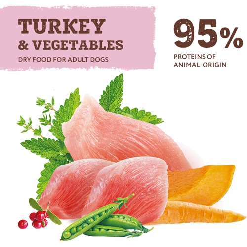 Сухой корм Optimeal Adult Dogs Grain Free Turkey & Vegetables для собак всех пород с индейкой и овощами 1.5 кг (4820083905902): Возраст Взрослые