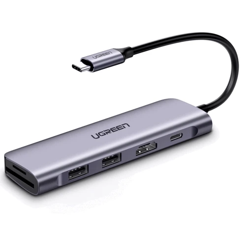 Адаптер Ugreen Adapter CM195 USB-C to USB-C+HDMI+SD+2хUSB 3.0 Gray (70411)