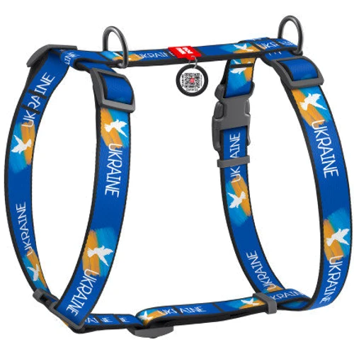 Шлея WAUDOG Nylon с QR-паспортом рисунок Флаг M 20 мм 40-70 см синий (5150-0229)
