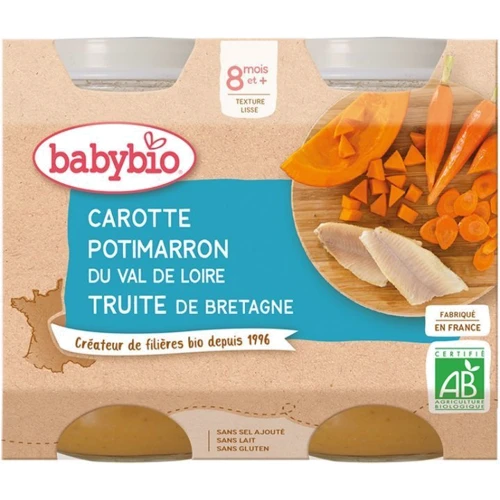 Пюре BabyBio органічне з моркви китайського гарбуза та форелі 200 г (3288131500560): Вік От 8 месяцев