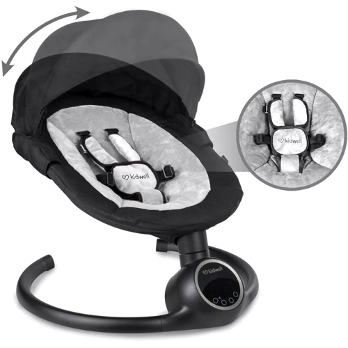 Закачуючий центр Kidwell 2в1 REVE Black/Silver (Hnrt_4852): Додаткові зручності съемная обивка, москитная сетка, Звуковое сопровождение, Ремни безопасности, регулируемая спинка, Контроль скорости движения