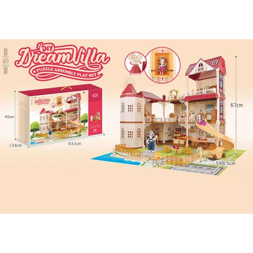 Домик для кукол: 268 деталей, мебель, 2 куклы, механический лифт (VC 6036)