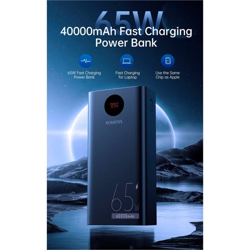 Внешний аккумулятор Romoss Power Bank 40000mAh PEA40 Pro PD 65W Black (PEA40-282-2133H): Емкость батареи, мАч 40000