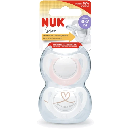 Пустышка Nuk Star размер 0 Белый/Розовый 2 шт (3952440): Возраст с рождения
