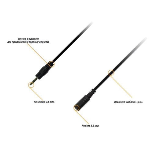 Кабель Piko Mini-jack 3.5mm M - Mini-jack 3.5mm F 1.5m Black: Тип Mini-jack 3.5mm M - Mini-jack 3.5mm F