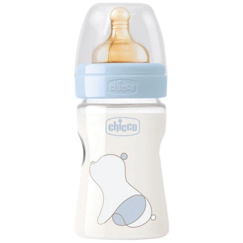 Бутылочка для кормления пластиковая Chicco Original Touch с латексной соской 0м+ 150 мл Голубая (27610.20): Материал пластик