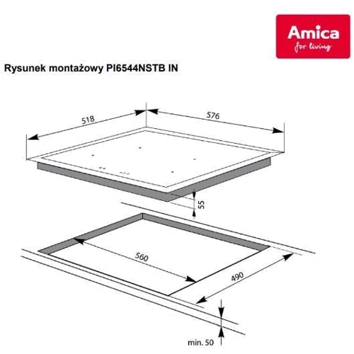 Варильна поверхня Amica PID 6544NSTB 2.1: Індукційних конфорок 4
