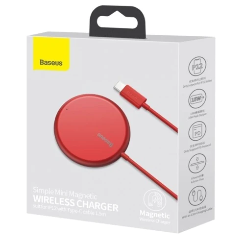 Зарядний пристрій Baseus Wireless Charger MagSafe Simple Mini 15W Red (WXJK-H09) для iPhone 16 I 15 I 14 I 13 I 12 series фото 7