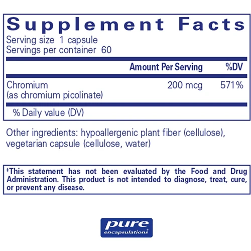 Pure Encapsulations Chromium (picolinate) 200 mcg 180 caps Хром пиколинат (PE-00061): Тип хром