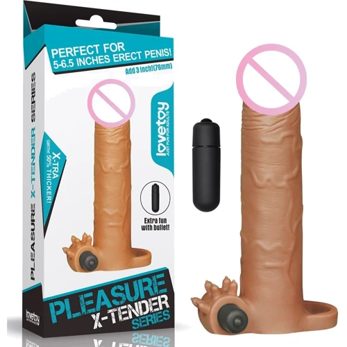 Насадка на член LoveToy Pleasure X-Tender Vibrating Penis Sleeve Add 3" Brown