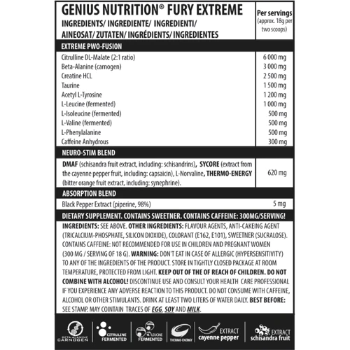 Предтренировочный комплекс Genius Nutrition Fury Extreme Sachet 18 g / 1 serving / Raspberry Bomb: Тип Комплекс до тренировки