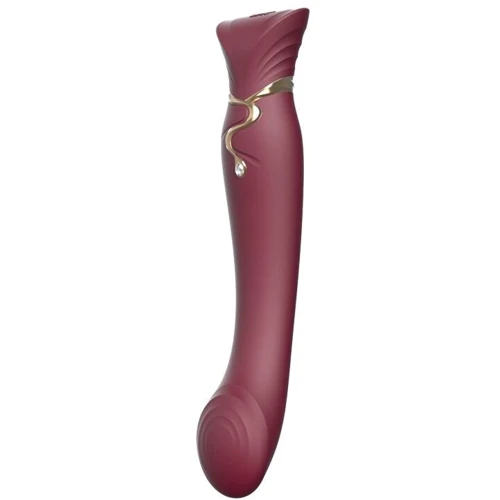 Смартвібратор 3в1 Zalo - Queen Wine Red, пульсуюча перлина та вакуум, кристал Swarovski