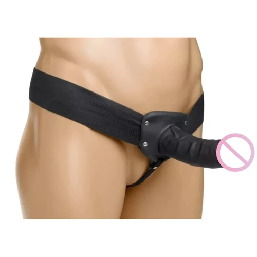 Страпон Hollow Silicone Strap On Dildo with Elastic Straps - Black