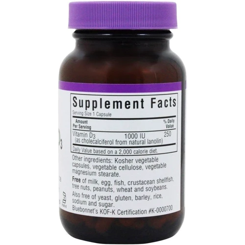 Bluebonnet Nutrition Vitamin D3, 1000 IU, 100 Softgels (BLB0308): Тип Витамин D