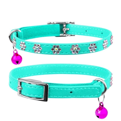 Ошейник WAUDOG GLAMOUR с резинкой клей стразами Цветочек для кошек Ш 9мм Дл 22-30см ментоловый (325513)