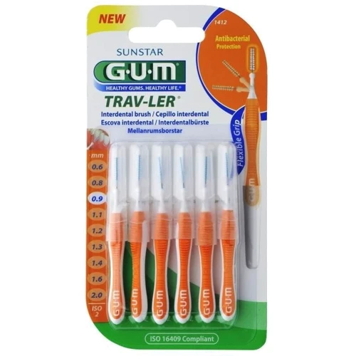 GUM TravLer Зубная щетка для межзубных промежутков 0.9 mm 6 шт: Жесткость Средняя (Medium)
