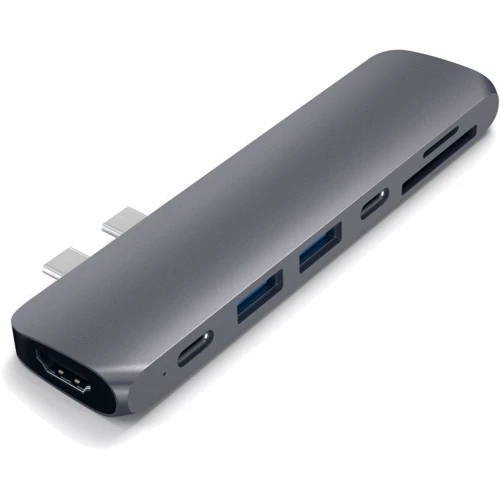 Адаптер Satechi Adapter USB-C to Dual USB-C+2xUSB3.0+micro SD+SD+HDMI Space Grey (ST-CMBPM): Колір сірий