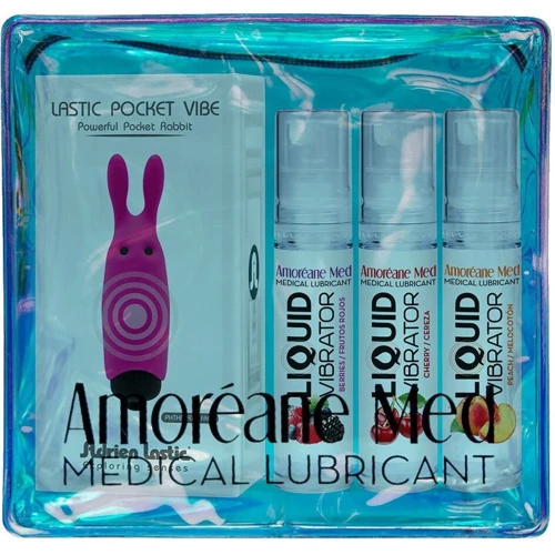 Набор из 3-х вкусов стимулирующего лубриканта Amoreane Med (3х10мл) и вибропули Adrien Lastic Pink