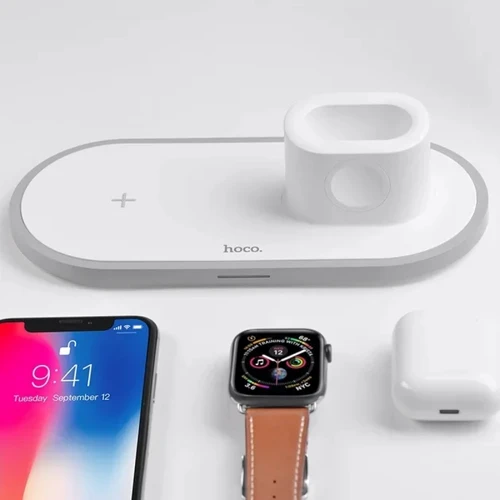 Зарядное устройство Hoco Wireless Charger CW21 Wisdom 3in1 White for iPhone 16 I 15 I 14 I 13 I 12 series, Apple Watch and Apple AirPods: Сила тока 2А