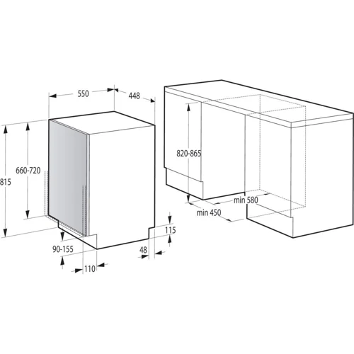 Встраиваемая посудомоечная машина Gorenje GV561D10: Размеры 44.8x81.5x55 см