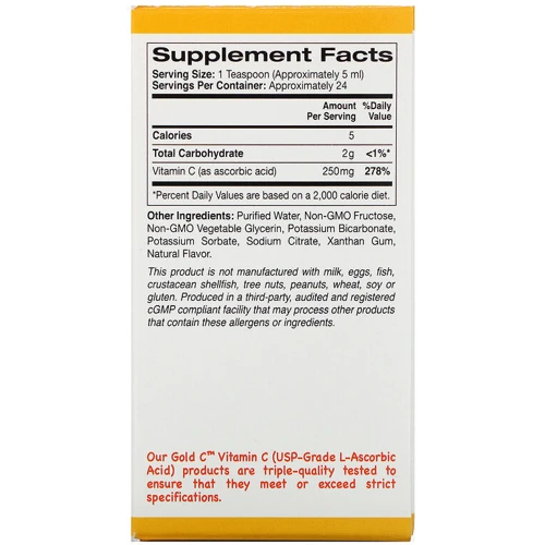 California Gold Nutrition Children's Liquid Gold Vitamin C, USP Grade, Natural Orange Flavor, 4 fl oz (118 ml): Пол Дети