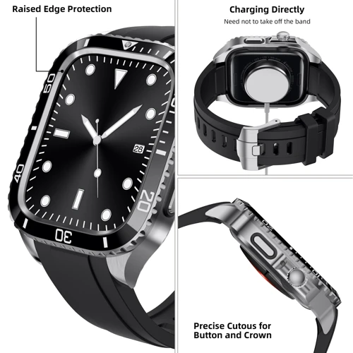Аксесуар для Watch Rubber TPU Strap with Stainless Stell Case Black/Silver (FLS181108) для Apple Watch 44/45/49mm Ultra фото 4